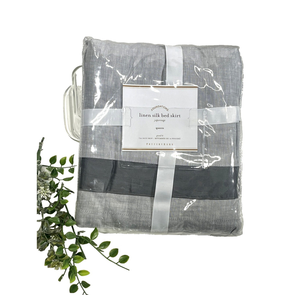 Pottery Barn Bed Skirt Queen Gray Linen Silk 14 Inch Drop Foundations New Sealed - Picture 1 of 8
